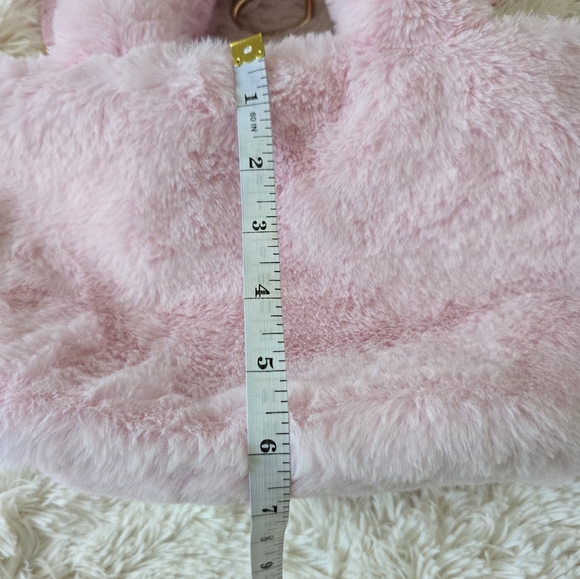 Icing Pink and Gold Shoulder Bag with Plush Texture and Rounded Shape - Picture 10 of 15